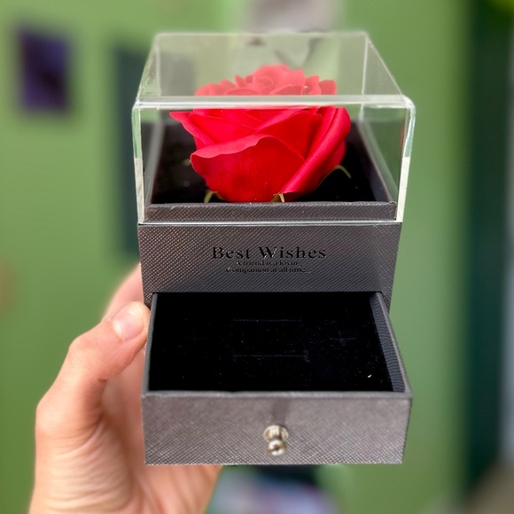 Encased Red Faux Floral Sliding Drawer Jewelry Box Ring Cute Danity Holder - Picture 5 of 6